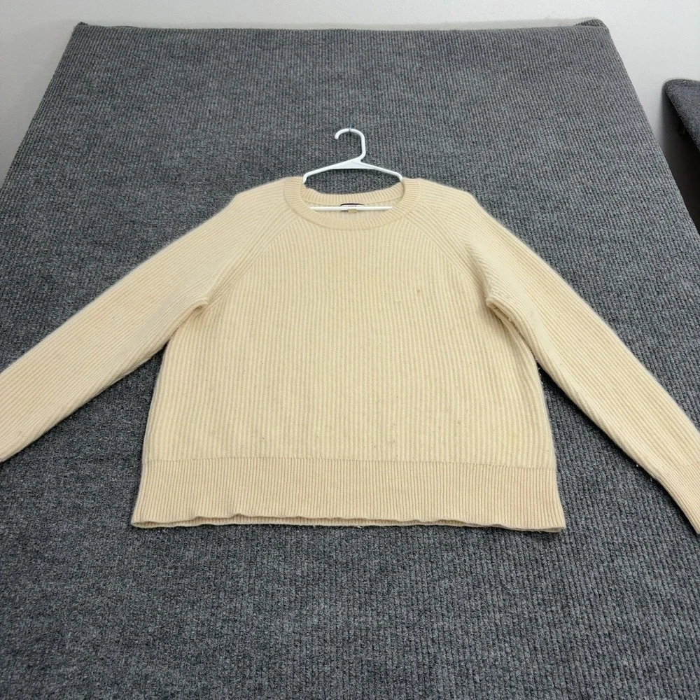 J Crew Sweater Womens L Ivory Cashmere Ribbed Knit Crewneck Classic Luxury